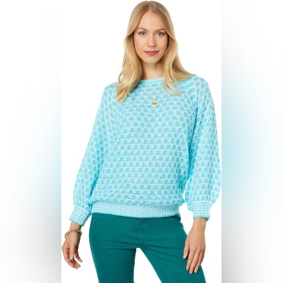 Lilly Pulitzer Wool Blend Corabella Turquoise Shore Sweater Women’s XS Preppy - Picture 4 of 15